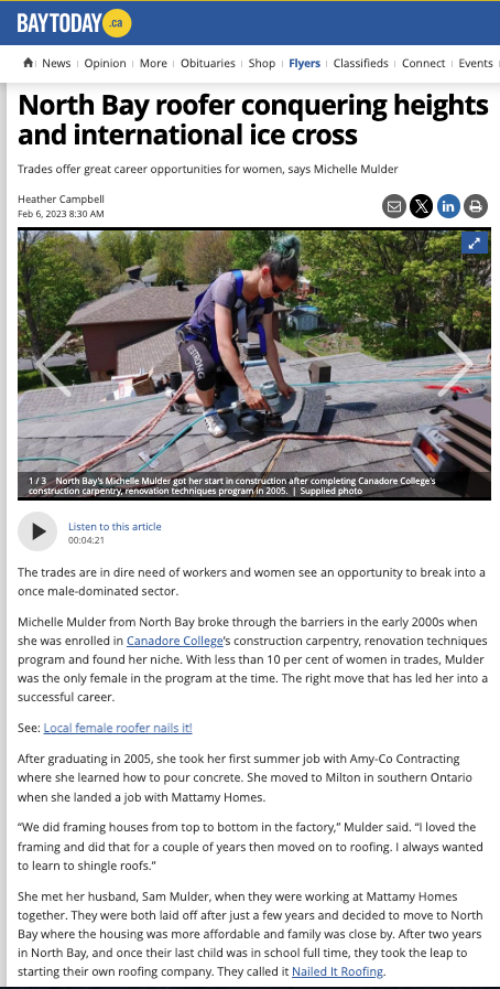 North Bay roofer conquering heights and international ice cross